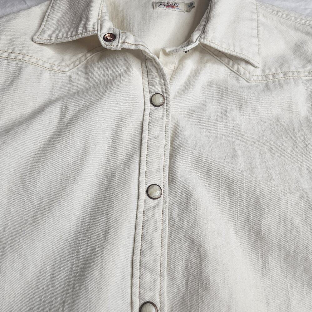 Faherty Out West Shirt Ecru Chambray Cream Women S Snap Button Down Western - Picture 4 of 7